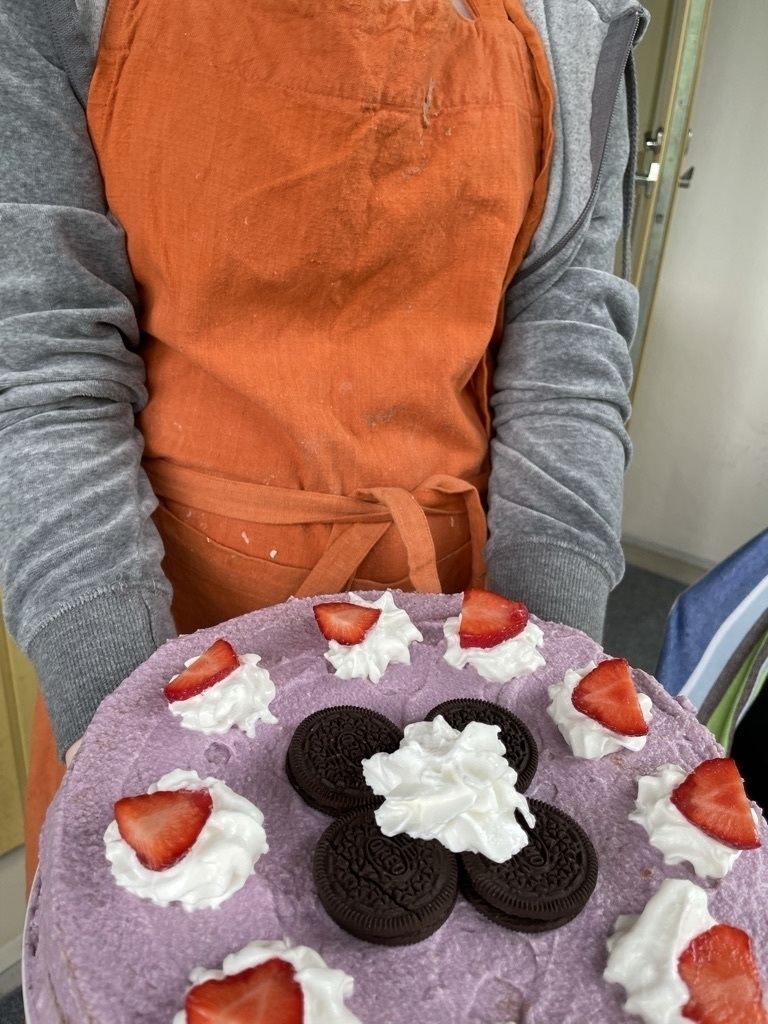 purple strawberry rain cake
