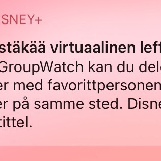 disney+ notification, title in Finnish, main text in Norwegian