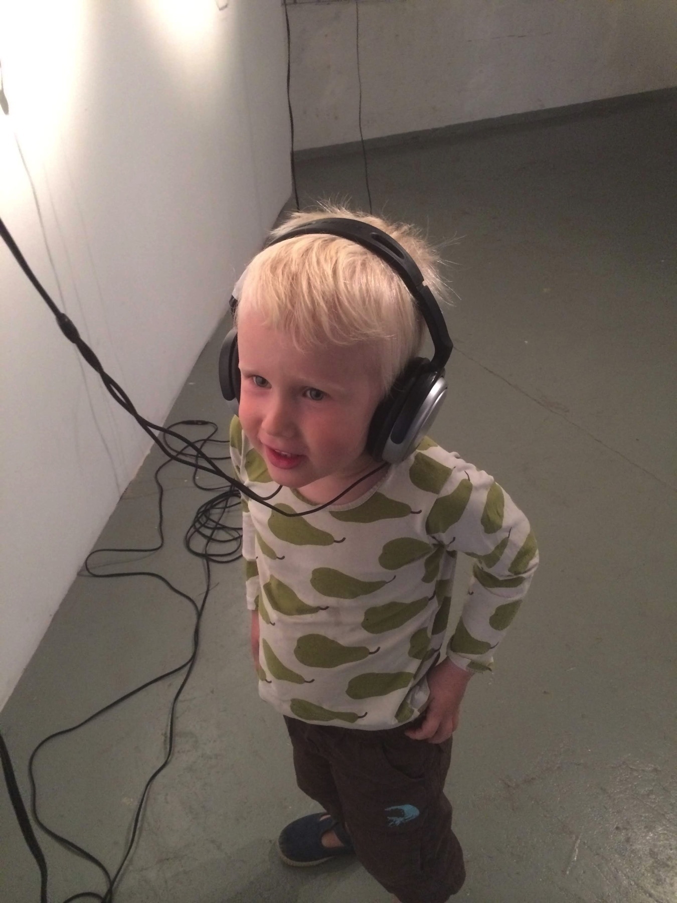headphones on a cute toddler