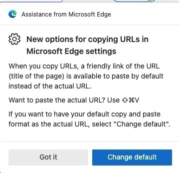 dialog stating that you can change the copying of links to paste a title instead of the link