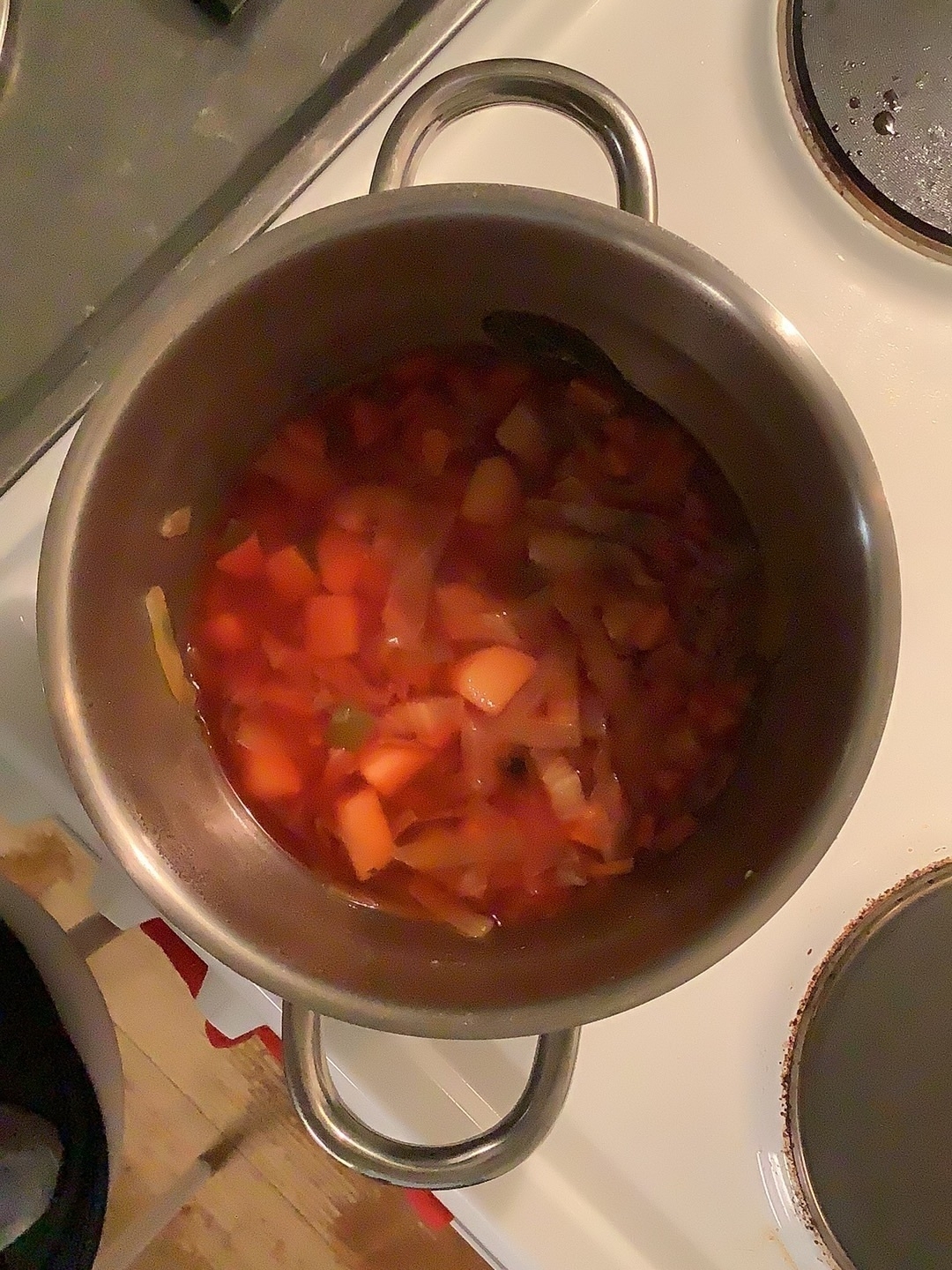 borsch being prepared in a pan
